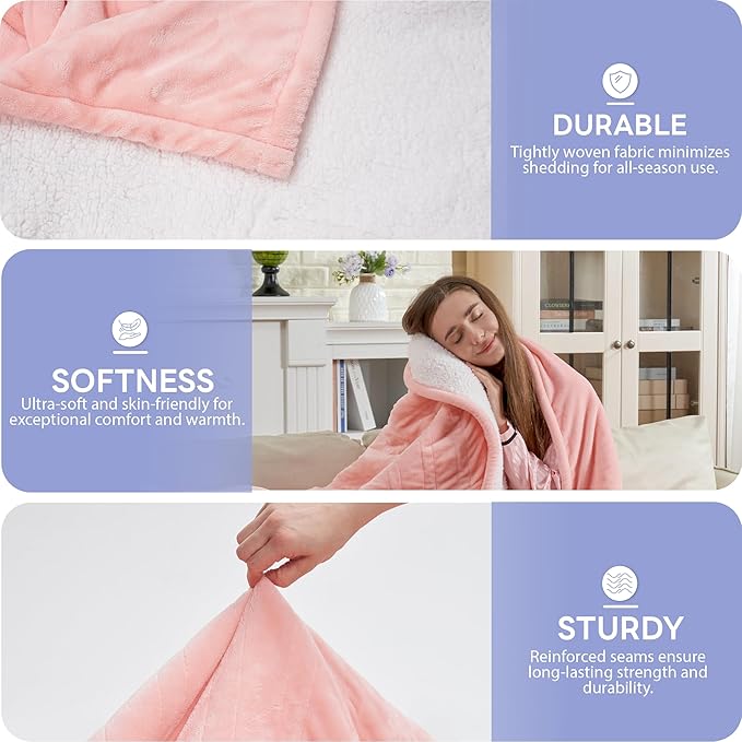 Heated Blanket Electric Blanket Throw 60"x50" Fast Heating Electric Blanket with 12 Hours Auto-Off and 6 Heating Settings Overheat Protection Cozy Soft Flannel Heated Throw Blanket ETL Certificated