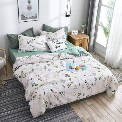 Floral Duvet Cover Queen 100% Soft Cotton 3 Pieces Queen Botanical Bedding Set Reversible Floral Themed Blossom Fresh Plant Duvet Cover, with Zipper Closure, Breathable (No Comforter)