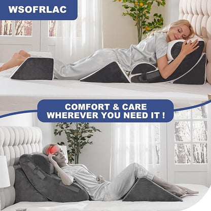 6PCS Multi-Functional Bed Wedge Pillow Kit - 7-in-1 Orthopedic Support for Back/Neck/Legs, Post Surgery Recovery & Sitting Up in Bed, Post Surgery Foam for Body, White Grey