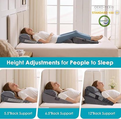 3Pcs Wedge Pillow Set for After Surgery,Acid Reflux Relief, Adjustable Bed Wedge Pillows for Sleeping,Anti Snore, Memory Foam Triangle Pillow for Back&Neck&Shoulder Pain Relief, Plush Grey
