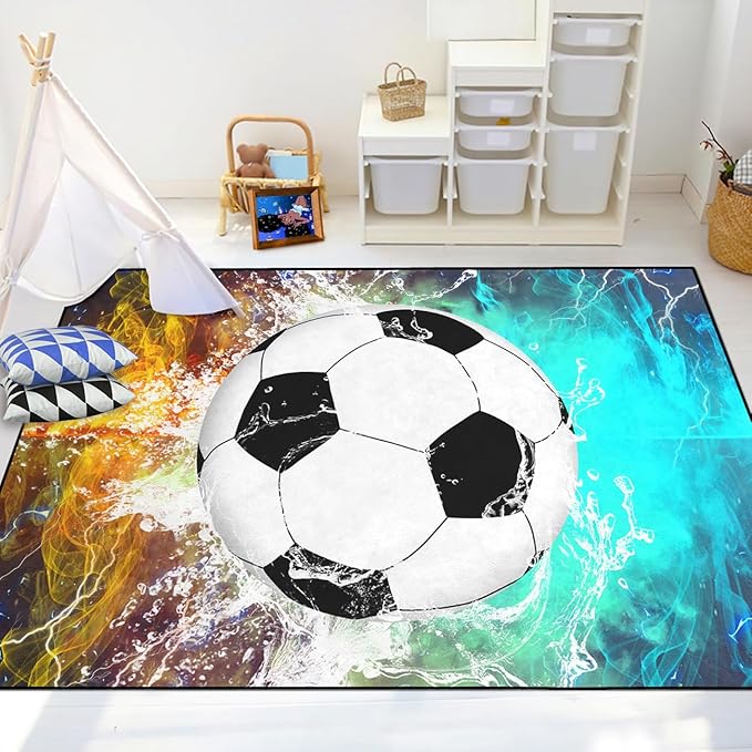 Football & Soccer Rugs for Boys Bedroom - Sports Rugs for Boys Bedroom Living Room Playroom Sports Carpet for Kids Soccer Room Decor Sofa Floor Mats, 2x3 Feet