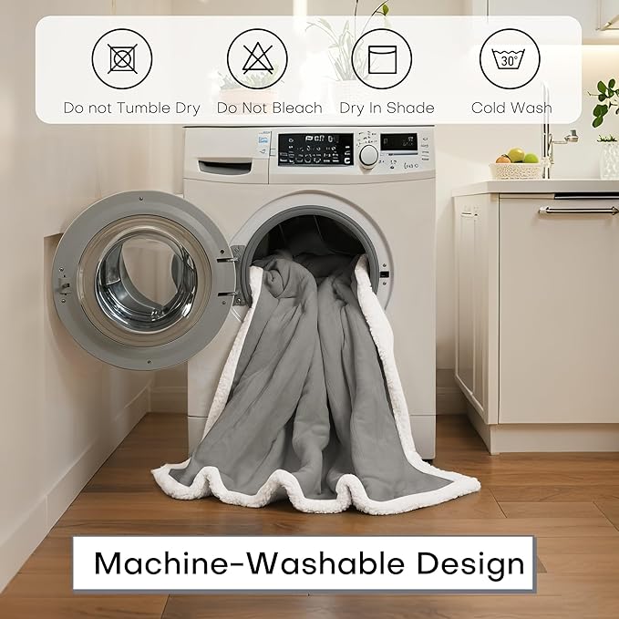 Electric Heated Blanket Twin Size 62"x84" - Dual-Sided with Microplush & Sherpa Fabric, 4 Heat Settings & 10 Hours Auto Off, Machine Washable - Light Gray