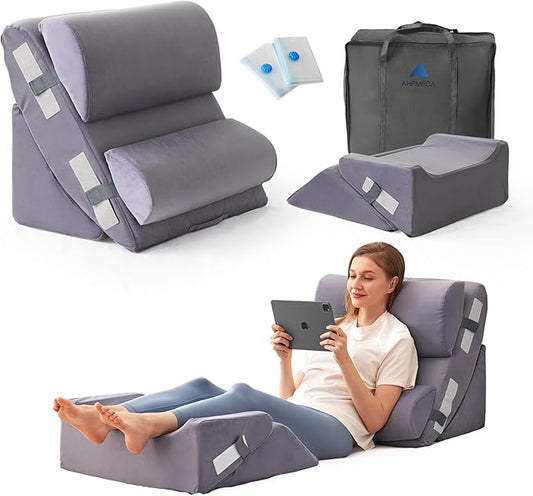 6PCS Wedge Pillow Set for After Surgery, Back Support Pillow for Bed, Bed Wedge Pillow for Post Surgery, Back Rest Pillow for Sitting in Bed, Pillow for Back Pain Relief, Plush Grey