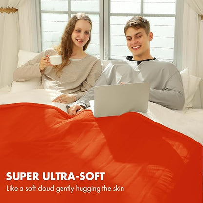 King Electric Blanket 100" x 90" - Soft Flannel Sherpa Heated Blanket King Size with Dual Control, 5 Heating Levels & 10 Hours Auto Off, Washable Heated Blanket with Fast Heating (Orange)