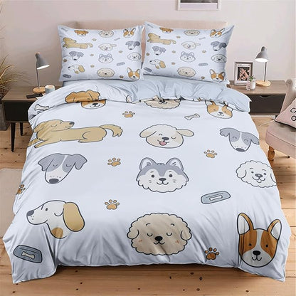 Blue Dog Duvet Cover Sets Full Size for Kids Boys Girls Teens, Cute Cartoon Comforter Cover with 1 Duvet Cover 79x90 Inches and 2 Pillowcases 20x26 Inches (Full,No Comforter)