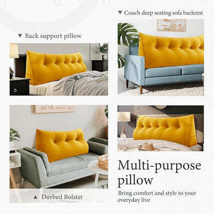 14 lbs Thickened King Headboard Pillow for Sitting Up in Bed, Back Support Reading Pillow with Side Pocket and Velvet Removable Cover, Triangular Large Wedge Headboard Pillow