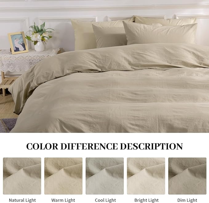 NEXHOME PRO Duvet Cover Set 100% Washed Cotton Oversized King 120"x98" Linen Feel Textured Organic Natural 3 Pieces Bedding Set with Zipper Closure and Corner Ties, Breathable Soft (No Comforter)