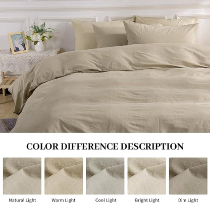 NEXHOME PRO Duvet Cover Set Oversized Queen 92"x98" Linen Feel Textured Organic Natural 100% Washed Cotton Duvet Cover 3 Pieces Bedding Set with Zipper Closure, Breathable, Soft (No Comforter)