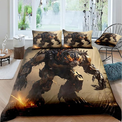 Cartoon Tiger Bed Sheets Full Size with 2 Pillow Cases Standard Size, Fitted Flat Sheet for Kids Boys Teens Adult Bedroom Decor, Animal Bed Sheets Floral Petal Country Bedding Decor