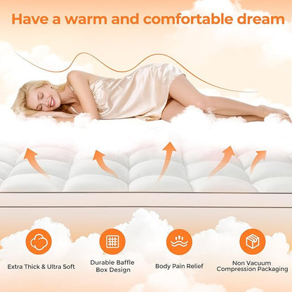 Ultra Soft Coral Fleece Twin Size Mattress Topper, No Compression Plush Thick Pillow Top Mattress Pad with Deep Pocket, Winter Warm Cozy Bed Topper Cover for Back Pain Relief