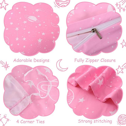 JSD Pink Stars Kids Duvet Cover Set Twin Size, 2 Piece Girls Space Theme Microfiber Comforter Cover with Pillow Sham Zipper Closure, Comforter Not Included