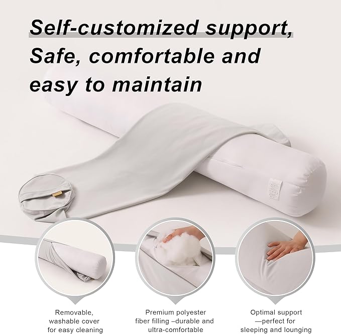 Body Pillow for Adults – Long Bolster Pillow for Bed, Round Cuddle Pillow, Full Support for Side Sleepers,47 x 7.87 Inches,Silver Gray