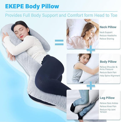 Body Pillow with Cover, 68 Inches Memory Foam Full Body Pillow for Side Sleeper, Long Pregnancy Pillow with Contour Support for Back, Knee, Leg Relief - Medium Grey