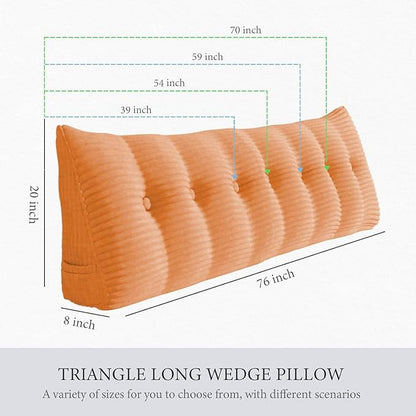 Wedge Headboard Pillow Dorm Room Reading Pillow Back Support for Sitting Up in Bed Bolster Lumbar Cushion Body Positioning Bedrest Corduroy (Peachy, Twin (39 * 8 * 20in))