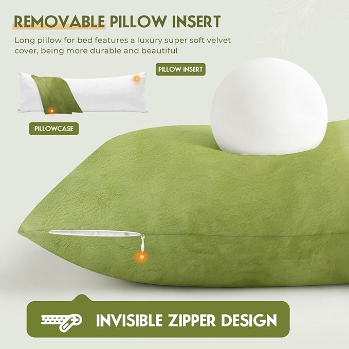 Body Pillow for Adults with Removable Pillowcase，Memory Foam Full Body Pillows for Side Sleepers, Back Pain, Pregnancy, Large Long Pillow Fluffy with Cover for Bed,20x54 Inch, Green