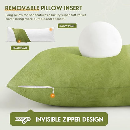 Body Pillow for Adults with Removable Pillowcase，Memory Foam Full Body Pillows for Side Sleepers, Back Pain, Pregnancy, Large Long Pillow Fluffy with Cover for Bed,20x54 Inch, Green