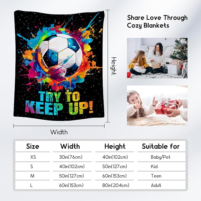 Soccer Gifts for Boys, Soccer Blanket Gift for Sport Lovers, Flannel Throw Blankets for Kids Girls Teens, Sports Decorations for Room Team Player (Colorful, 30x40 Inch)