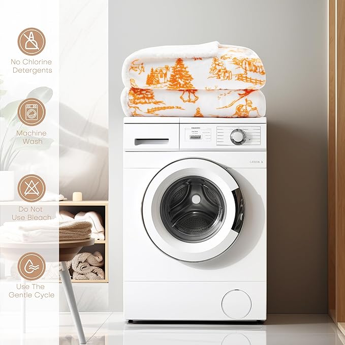LUXIAN Electric Heated Blanket Throw Size50 x60 - Flannel & Sherpa Fabric Dual-Sided, 6 Heat Settings & 1-3 Hours Auto Off, Machine Washable,Christmas Santa Forest, Orange and White