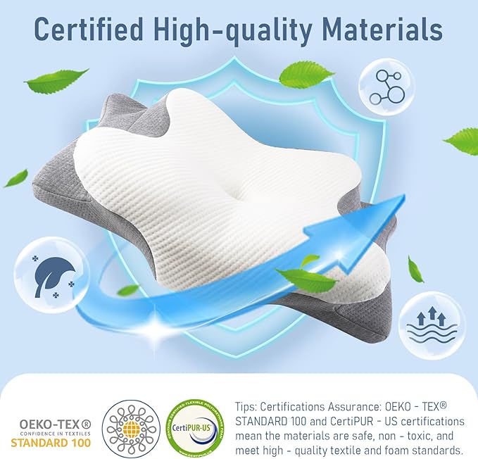 Cervical Pillow for Neck and Shoulder-Ergonomic Neck Support Pillows for Sleeping with Pain Relief，Contour Memory Foam Pillow for Side Sleepers, Back and Stomach Sleep