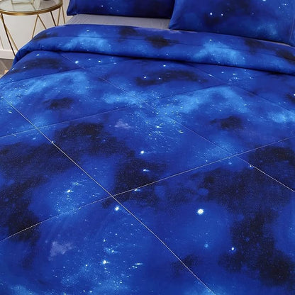 SDIII 3PCS Blue Galaxy Comforter Set Queen, Soft Microfiber Lightweight Blue and Pink Space Comforter Queen, Space Bedding for Boys Girls Kids Teens