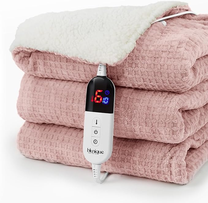 Heated Blanket Electric Blanket Full Waffle,72x84 Inches Sherpa Fleece Fast Heating Blanket 6 Heating Levels & 10 Hours Auto Off ETL Certification,Pink Full