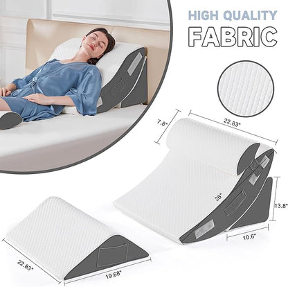 Yojoker 4PCS Orthopedic Bed Wedge Pillow Set for Sleeping, Post Surgery Foam Pillow for Body, Back and Leg Pain Relief, Triangle Adjustable Support Pillow - Acid Reflux Sleeping Pillows
