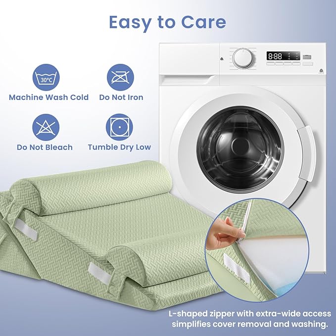 Sasttie Wedge Pillow Set for After Surgery, 3PCS Adjustable Bed Wedge Pillow Headboard with Memory Foam Neck Cushion – for Acid Reflux, Sleeping, Neck & Back Support, Sage