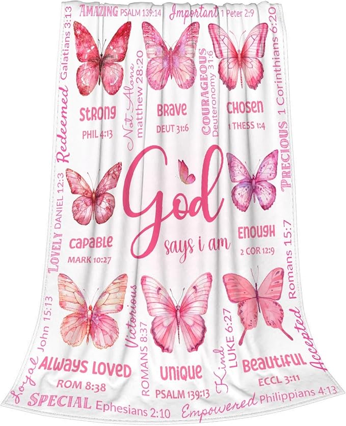 Butterfly Bible Verse Blanket, Inspirational Scripture Religious Gifts for Christian, Warm Soft Flannel Bible Throw for Bed Sofa Decoration 30"x40" for Baby