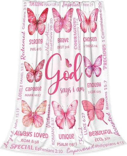 Butterfly Bible Verse Blanket, Inspirational Scripture Religious Gifts for Christian, Warm Soft Flannel Bible Throw for Bed Sofa Decoration 30"x40" for Baby