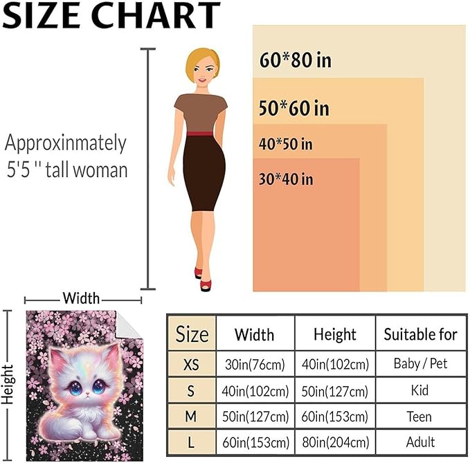 Women Blanket Gifts Cat Blankets for Teens - 50" x 60" Inches Lightweight Plush Cozy Throw for Sofa, Work, Bed