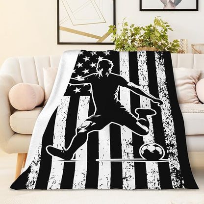 Kids Boys Blanket for Soccer Lovers, 50x40 Inches Small Soft Cozy Fuzzy Soccer Blankets Cool Throws Gifts Decor for Travel Camp Office