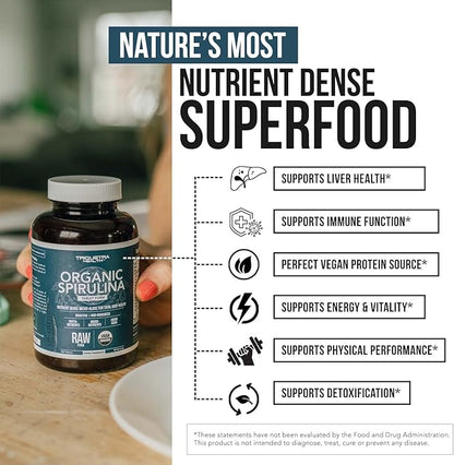 Organic Spirulina Tablets (360 Tablets) - Made with Parry® Spirulina, The Best Spirulina in The World, Highest Nutrient Density - Non-Irradiated, 3 Organic Certifications (90 Servings)
