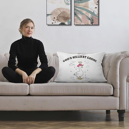 God's Silliest Goose Funny Christian Pillow Covers 12x20, Christian Room Decor, Western Pink Cowgirl Hat Silly Goose Decorative Lumbar Pillow Covers for Home Bedroom Living Room