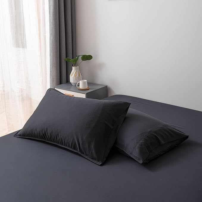 Bella Coterie | Luxury Bamboo Standard Size Pillowcase Set | 100% Organically Grown Bamboo Viscose | Ultra Soft | Cooling | 2 Pcs [Black]