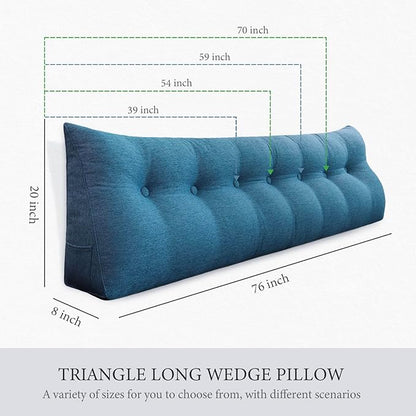 8 lbs Thickened Twin Headboard Pillow Wedge College Dorm Bed Pillow for Backrest Reading Triangular Pillow with Side Pocket for Sitting in Bed, Dorm Bedding Essentials for Girls & Boys Blue