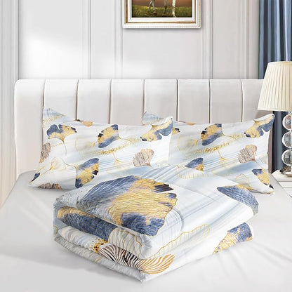 Golden Ginkgo Leaf Theme Comforter 3Pcs Full Watercolor Ginkgo Plant Leaves Bedding Set for Kid Teen Girl Boy Adult Nature Botanical Floral Quilt Bed Decor with 1 Comforter and 2 Pillowcases