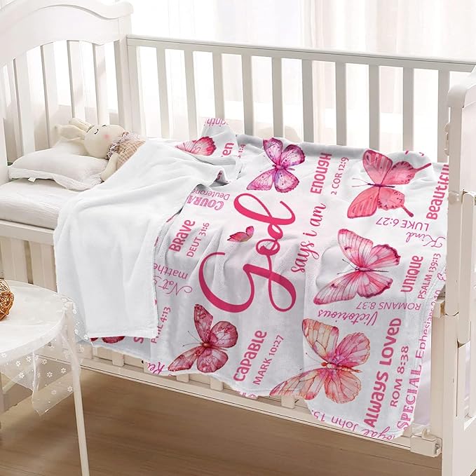 Butterfly Bible Verse Blanket, Inspirational Scripture Religious Gifts for Christian, Warm Soft Flannel Bible Throw for Bed Sofa Decoration 30"x40" for Baby