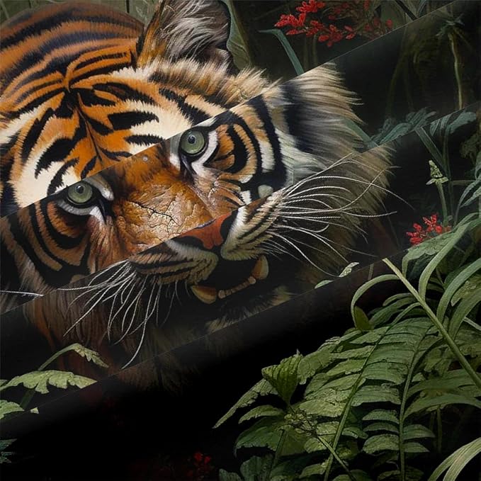 Tiger Bed Duvet Cover Sets Queen Size with 2 Pillowcases for Kids Boys Teens Adult Bedroom Decor, Animal Petal Country Bedding Decor