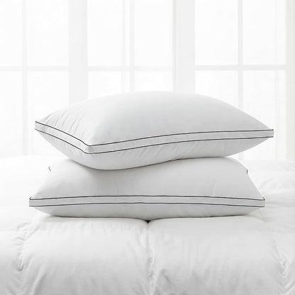 Feather Pillows Queen Size Set of 2 Goose Down Pillows with 100% Breathable Cotton Cover, Hotel Collection Bed Pillows for Sleeping, Soft Support for Back, Stomach and Side Sleepers