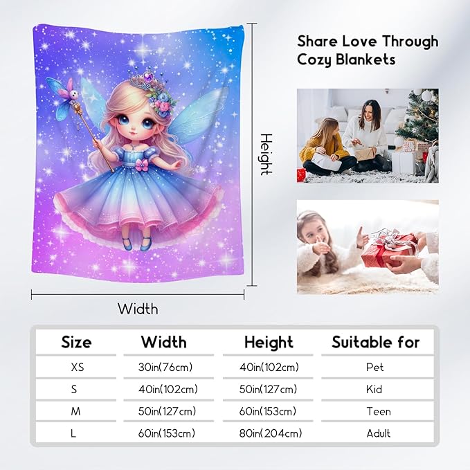 Blanket for Girls Fairy Gifts for Kids Toddler - Warm Plush Flannel Cute Throws for Couch Bedding (40"x50")