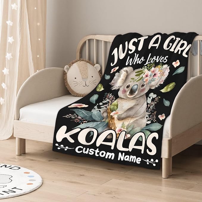 Koalas Custom Name Blanket for Girls Just A Girl Who Loves Koalas Personalized Throw Blanket Koalas Gifts for Women Soft Comfortable for Bedding Sofa Office Cinema Traveling 30x40inches