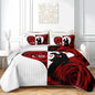 AILONEN Red and White Quilt Set Queen Size,Red Rose Flower Bedspread Coverlet for Couples Lovers,Soft Lightweight,3Pcs His & Hers Quilt & 2 Pillowcases