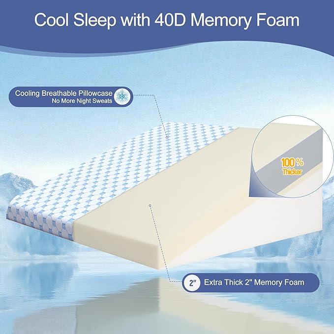 Cooling Wedge Pillow for Headboard, 10" Triangle Bed Wedge Pillow for Acid Reflux Relief, Sleeping, Snoring, Back Pain Relief, Post Surgery, Soft Memory Foam & Washable Breathable Cooling Cover, White
