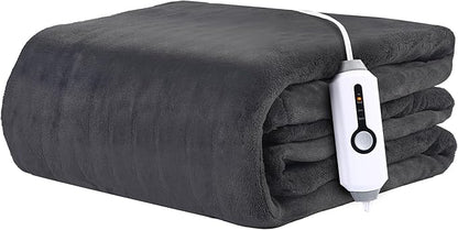 Electric Heated Blanket 62"x84" Twin Size - 4 Heat Levels, 10H Auto Shut Off, Ultra-Soft Flannel Fleece Heated Blanket with Overheat Protection, Machine Washable - Dark Grey