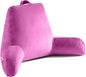 Reading Pillow for Sitting in Bed Adult, X-Large Reading Pillow with Shredded Memory Foam, Back Pillow for Sitting Up with Extend Arms, Pockets, Bed Pillow with Washable Cover, Rose Red