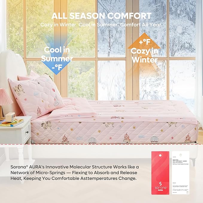 Bestier Twin Size 4Pcs Kids Comforter Sets, Zipper Bedding Set for Girls, Kids Bedding Set Cartoon Comforter for Kid, Zipper Bedding Certified - OEKO-TEX100, (Light Pink, Twin, 39"x75")