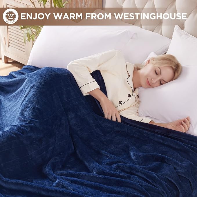 Westinghouse Full Size Electric Heating Blanket, 10 Levels, Auto Shut Off, Fast Heating, Machine Washable (72x84 Inches, Navy Blue)