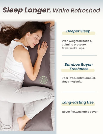 ZonLi Weighted Body Pillow with Bamboo Cover (48" x 14") 8.5lbs, Quilted Glass Beads Body Pillows for Adults Weighted Pillow for Deep Sleepers, Full Body Pillow for Side Sleepers, Memory Foam Pillow