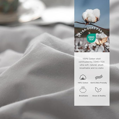 Royoliving Premium Feathers Down Comforter 100% Cotton Cover Duvet Insert with Corner Tabs (Grey, California King All Season)