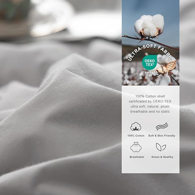 Royoliving Premium Feathers Down Comforter 100% Cotton Cover Duvet Insert with Corner Tabs (Grey, King All Season)